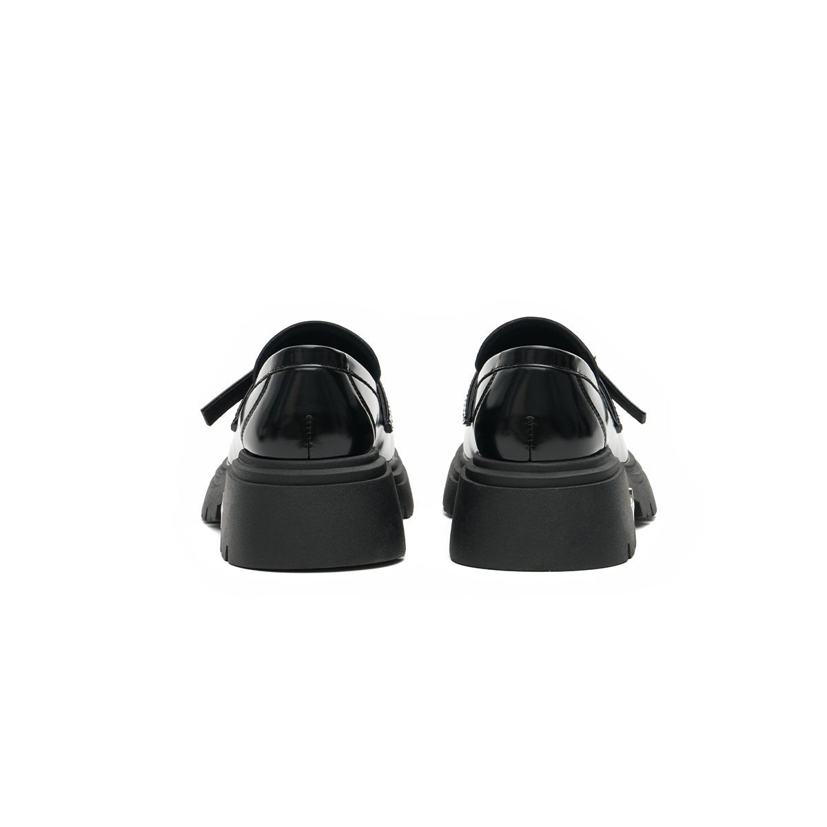 Women’s Black Buckled Platform Loafers – Chunky Heel Glossy Slip-Ons