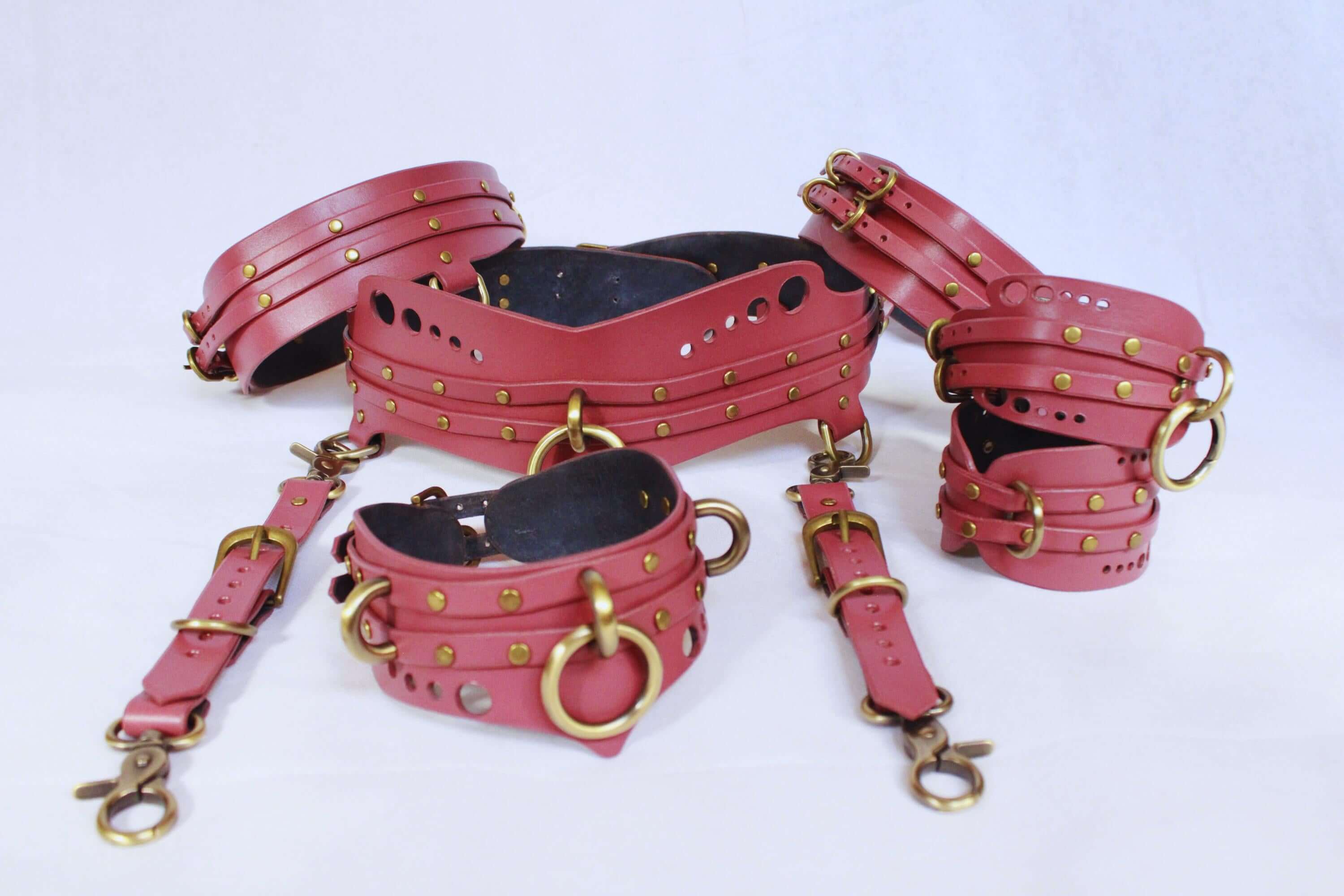 Womens Body Harness Set with Thigh Cuffs  Submissive Collar