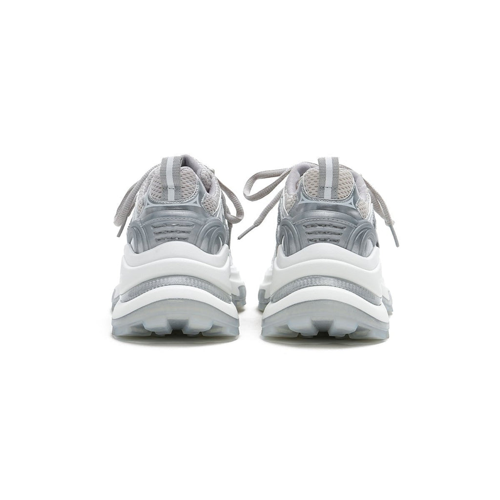 Women's Breathable Mesh Platform Sneakers – Metallic Sculpted Sole Trainers
