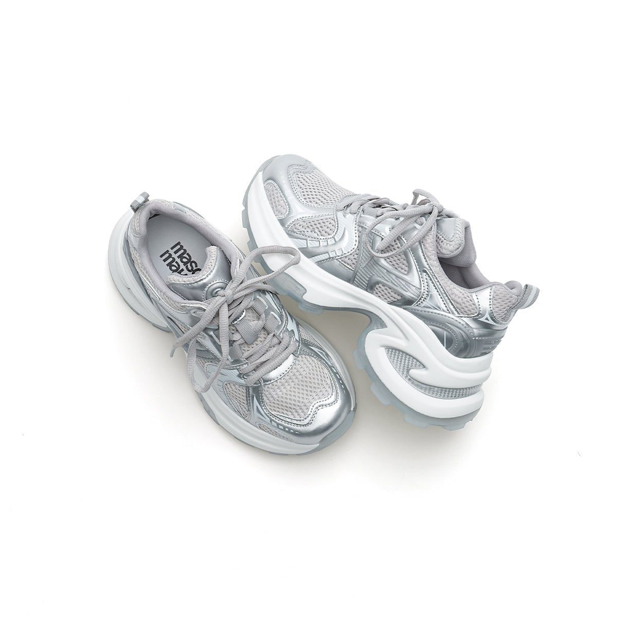 Women's Breathable Mesh Platform Sneakers – Metallic Sculpted Sole Trainers