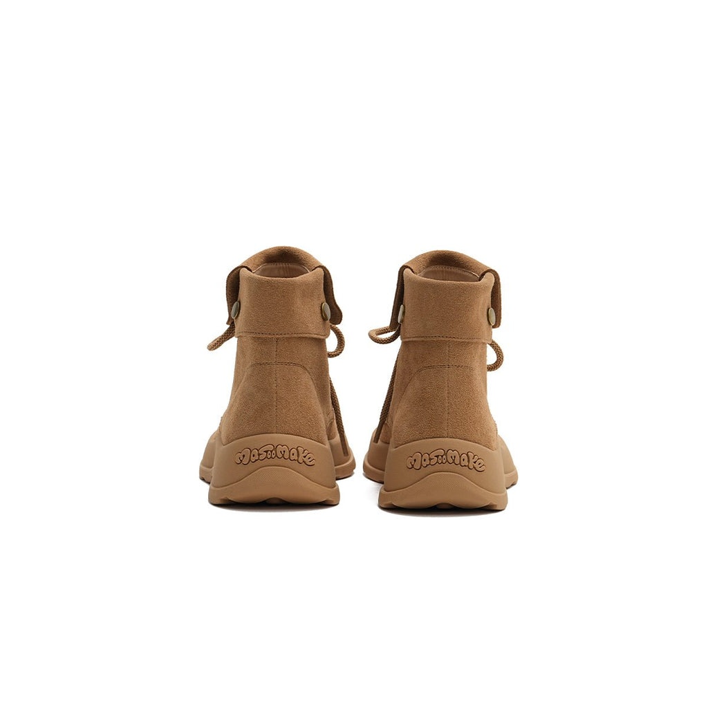Women's Brown Suede Fold-Over Motorcycle Boots – Chunky Sole Lace-Up Boots