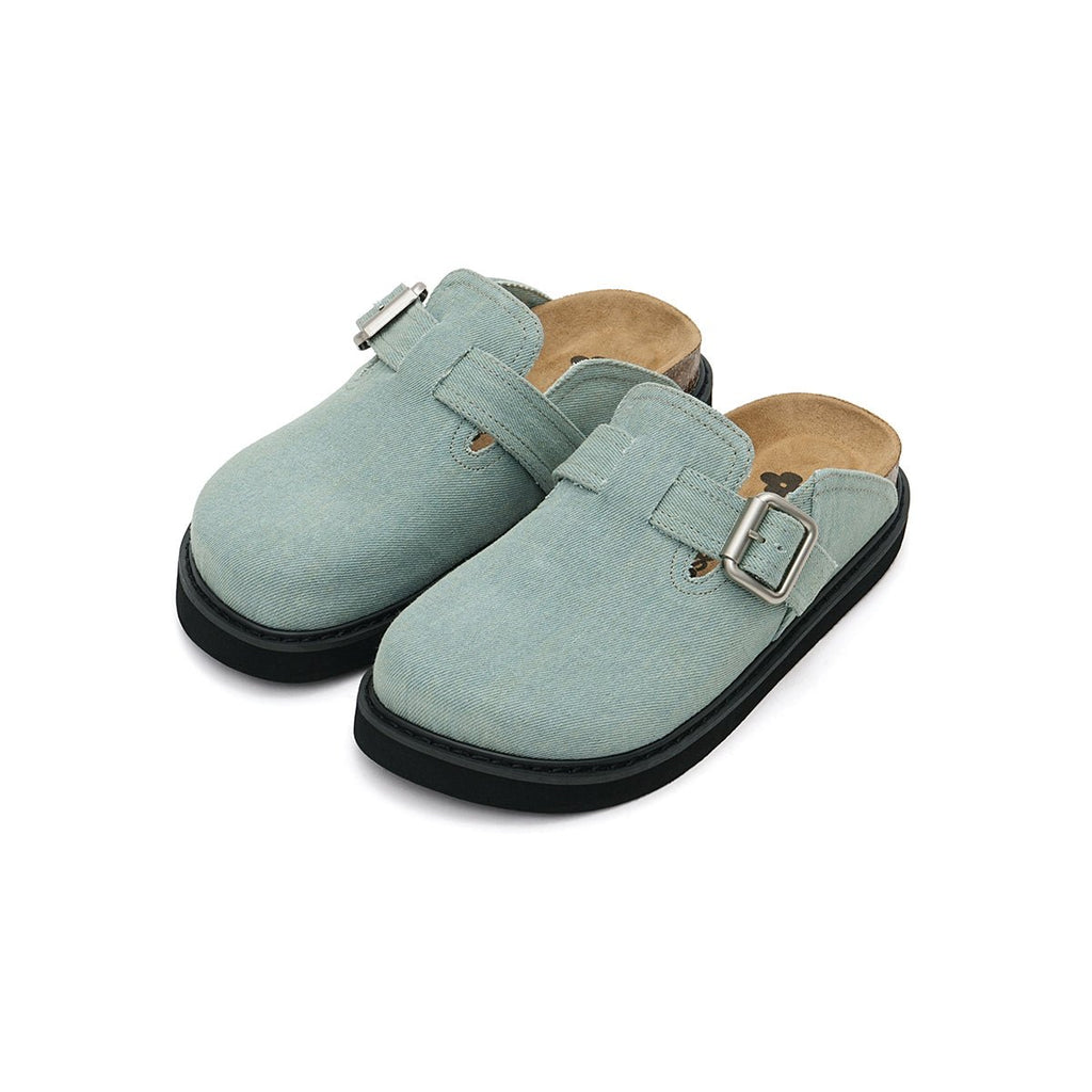 Women's Closed-Toe Slip-On Flat Mules – Canvas Cork Buckle Clogs