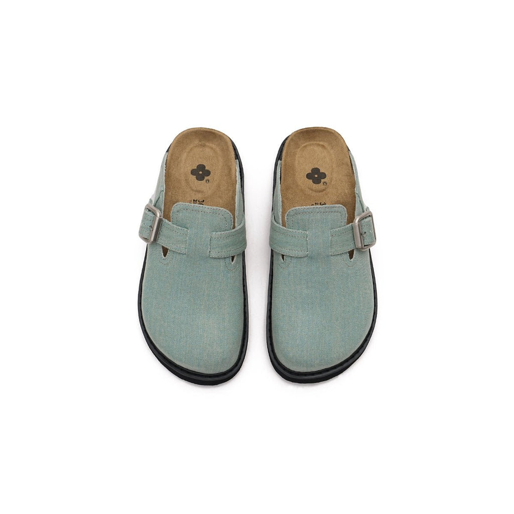 Women's Closed-Toe Slip-On Flat Mules – Canvas Cork Buckle Clogs