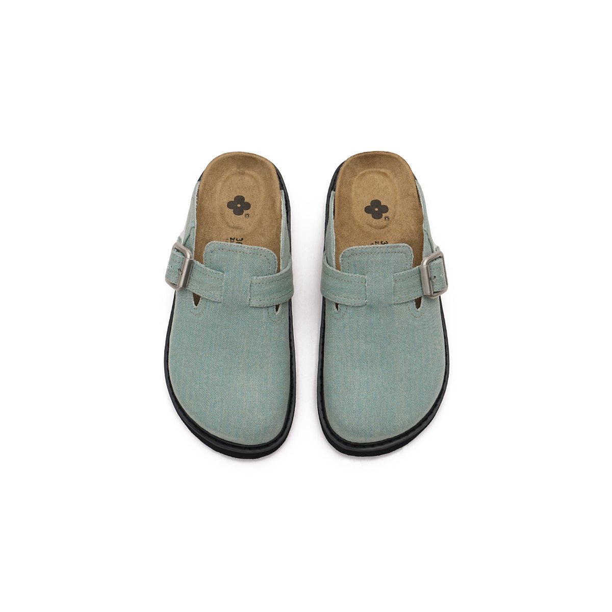 Women's Closed-Toe Slip-On Flat Mules – Canvas Cork Buckle Clogs