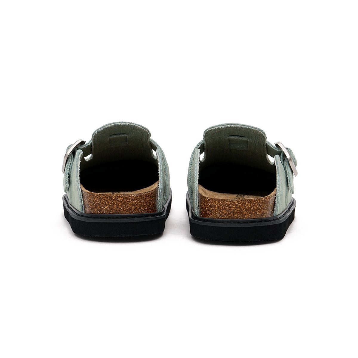 Women's Closed-Toe Slip-On Flat Mules – Canvas Cork Buckle Clogs