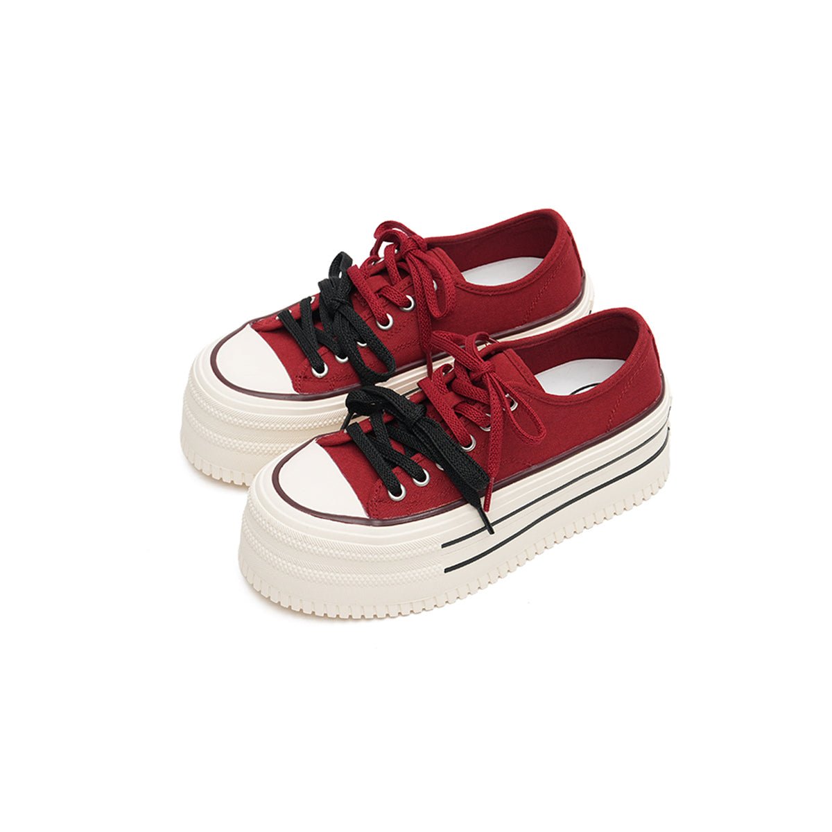 Women's Platform Canvas Sneakers – Double Stripe Chunky Shoes