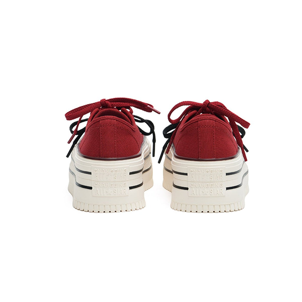 Women's Platform Canvas Sneakers – Double Stripe Chunky Shoes