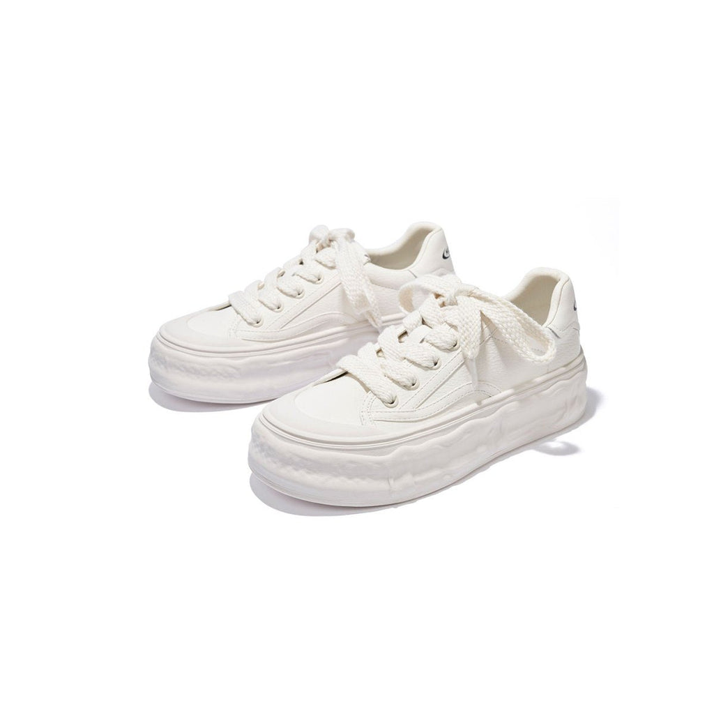 Women's White Platform Sneakers – Wave Sole Design