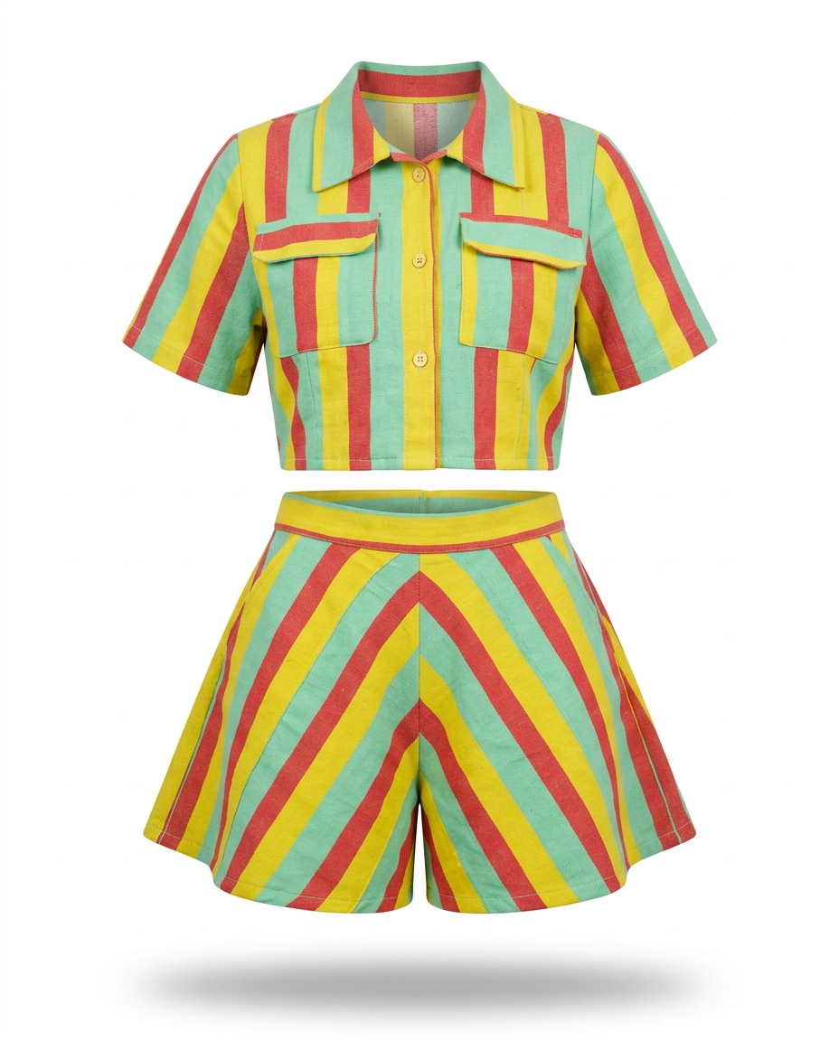 Vibrant Striped Cropped Two-Piece Set-5